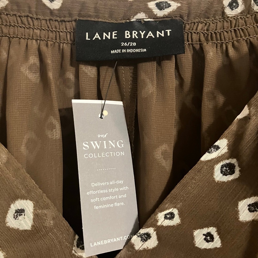 Lane Bryant Swing Flutter-Sleeve Popover Blouse Brown Sz 26-28 *NWT* - Picture 5 of 9